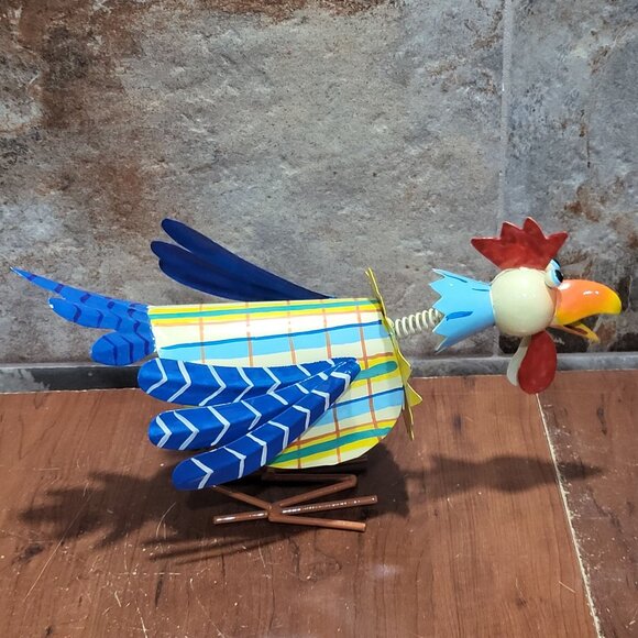 Metal Rooster Bobble Head Animated Chicken Sculpture Outdoor Yard Garden Decor - Picture 2 of 12